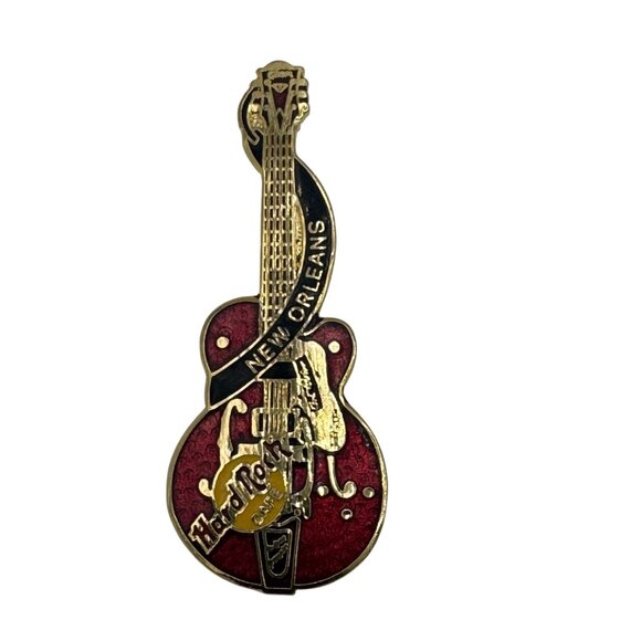 Hard Rock Cafe New Orleans Guitar Pin  Collectible Souvenir  Gold & Red - Picture 1 of 6